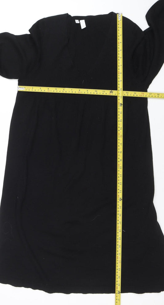 Untold Women’s Black Knit Cotton Wool V-Neck Long Sleeve Sweater Dress M