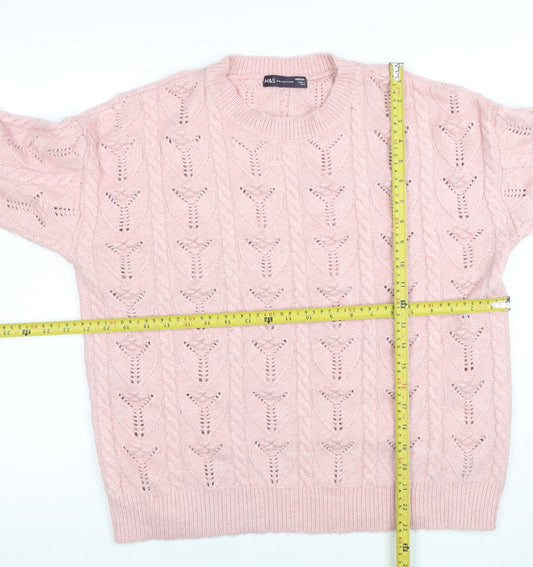 Marks and Spencer Women Pink Cable Knit Crew Neck Jumper Medium
