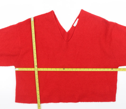 Primark Womens Red V-Neck Chunky Knit Pullover Jumper XL