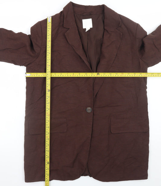 H&M Women Brown Linen Blend Single Breasted Blazer Size S