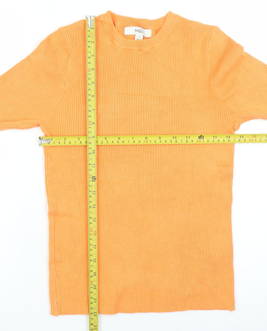 Marks and Spencer Women Orange Ribbed Knit Short Sleeve T-Shirt M