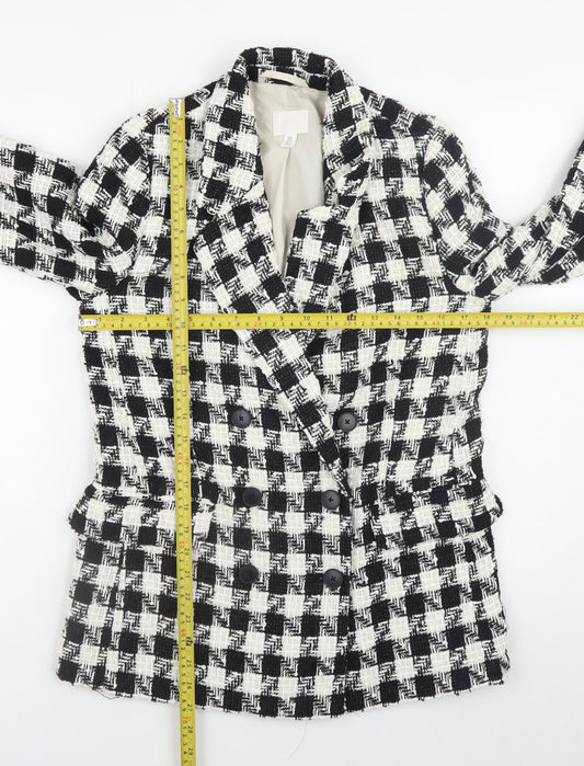 H&M Women's Black White Check Tweed Blazer Size 10