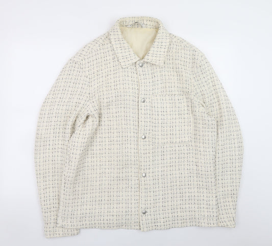 Zara Women Ivory Tweed Mid-Length Jacket Size 14 Classic Style