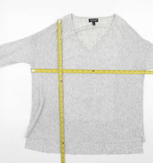 Topshop Women Grey V-Neck Pullover Jumper Size 8 Lightweight Knit