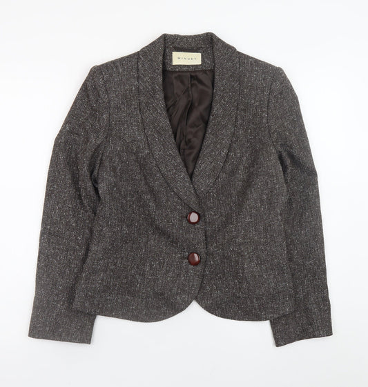 Minuet Women Brown Tweed Blazer Size 12 Lined Buttoned Jacket
