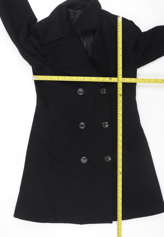 Killah Women's Black Wool Pea Coat XS Mid-Length Classic Style