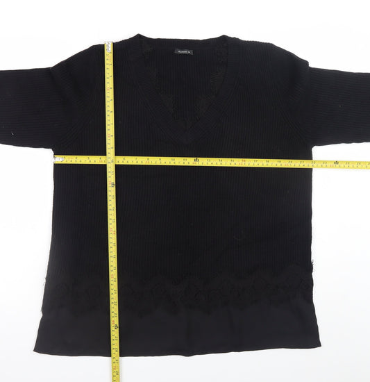 Roman Women’s Black V-Neck Long Sleeve Ribbed Pullover Jumper Size 16