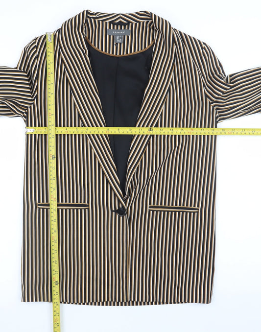 Primark Women Black Stripe Blazer Size 6 Polyester Blend Lined Jacket