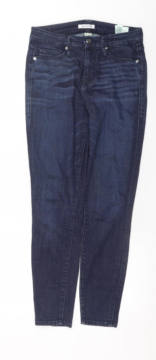 Additional front view of Good American women’s blue slim fit skinny denim jeans 26w dark wash