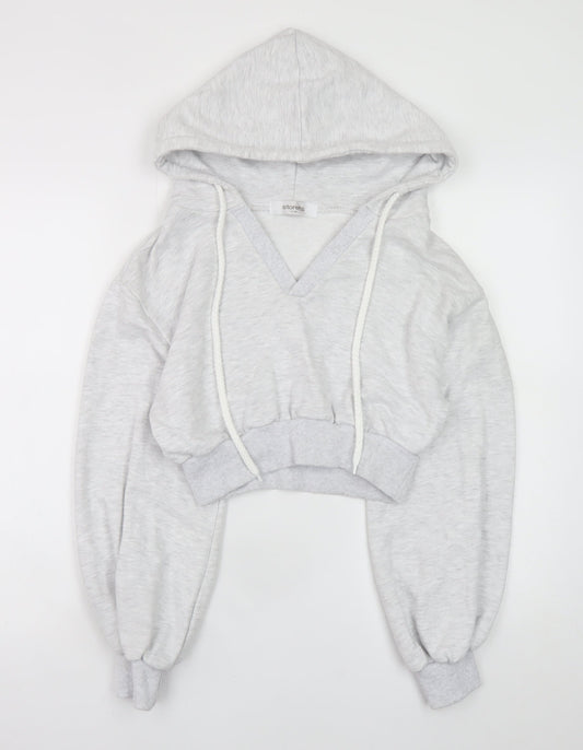 Storets Women Grey Cropped Hooded Basic Jacket S Relaxed Fit