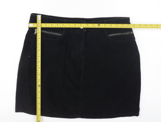 Next Women Black Corduroy Short Pencil Skirt UK 14