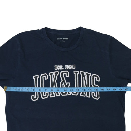 Jack & Jones Men's Blue Graphic Crew Neck Cotton T-Shirt Size L