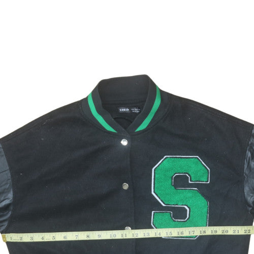 SHEIN Women Black Varsity Jacket Size 12 Letterman Style