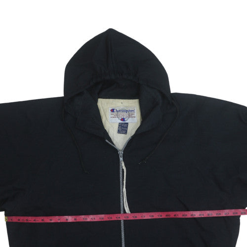 Champion Men's Black Hooded Football Jacket L Insulated Vintage