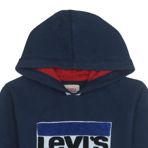 Additional view of Levi's boys’ navy pullover hoodie, size 14, cotton blend logo sweatshirt