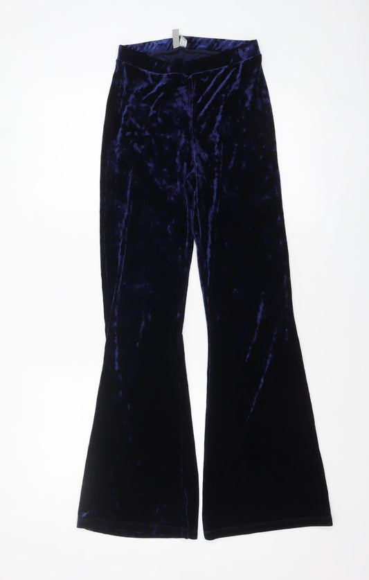 ASOS Women Navy Blue Velvet Flared Trousers UK 6