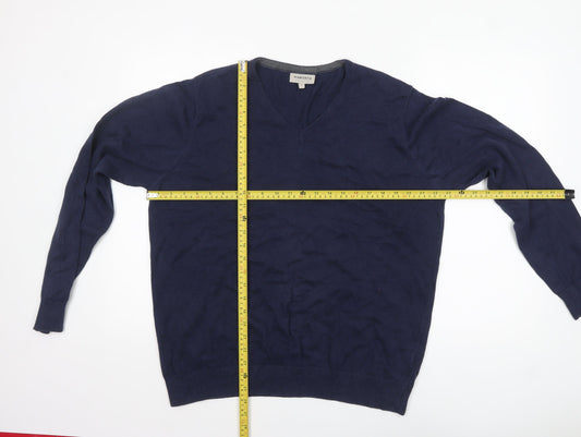 Haworth Men's Blue Cotton V-Neck Jumper Size L
