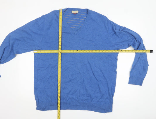 John Lewis Men Blue Cotton Cashmere V-Neck Jumper Size L
