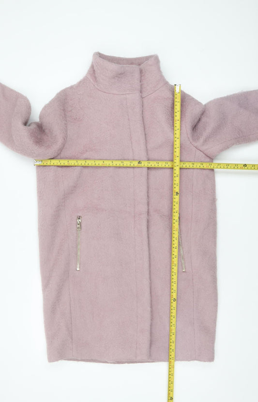 H&M Women’s Pink Wool Blend Mid-Length Zip Overcoat Size 8