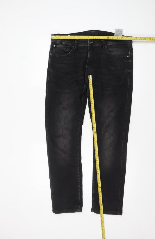 SMOG Men Black Slim Fit Denim Jeans 34W 30L Straight Style