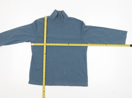 Lands' End Women's Blue Long Sleeve Roll Neck Cotton Top Size S
