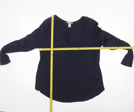 H&M Women's Blue V-Neck Long Sleeve Blouse Size 12