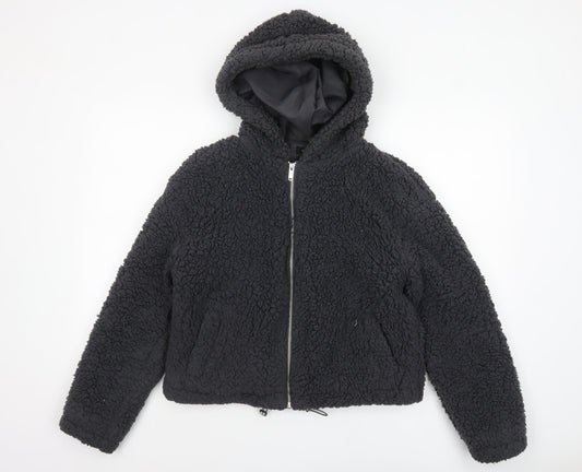 New Look Women Black Short Hooded Fleece Puffer Jacket Size S
