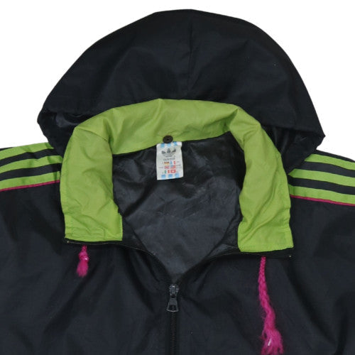 Additional view of Adidas women’s black windbreaker jacket, size UK 12, hooded retro sports style