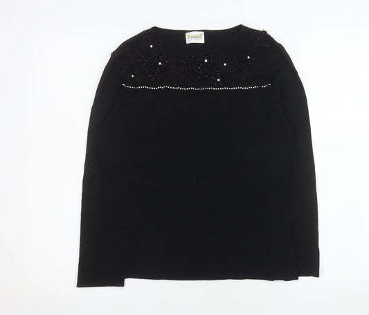 Additional front view of Roman Originals women’s black beaded long sleeve blouse s