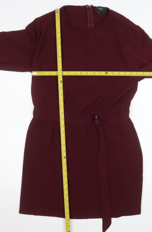 AX Paris Women Red Size 14 Shift Mini Dress Long Sleeve Belted
