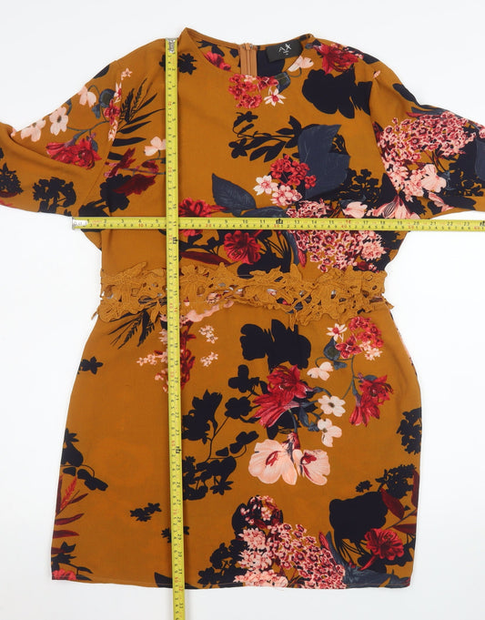AX Paris Women Brown Floral Lace Detail Shift Dress Size 14