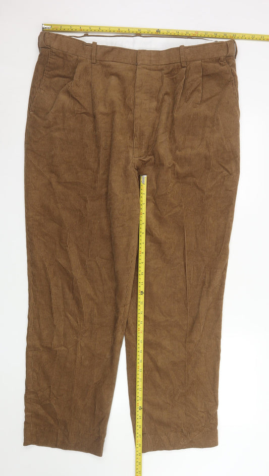 Chums Men's Brown Corduroy Pleated Trousers Size 42W 29L