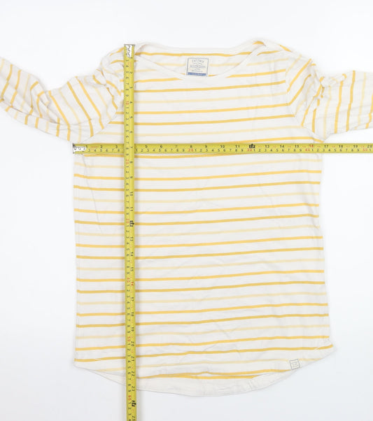 Fat Face Women’s Yellow White Striped Long Sleeve Cotton Top Size 8