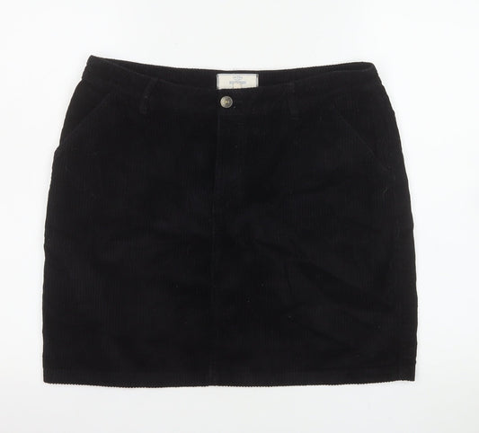 Fat Face Women Black Corduroy Knee Length Pencil Skirt UK 12