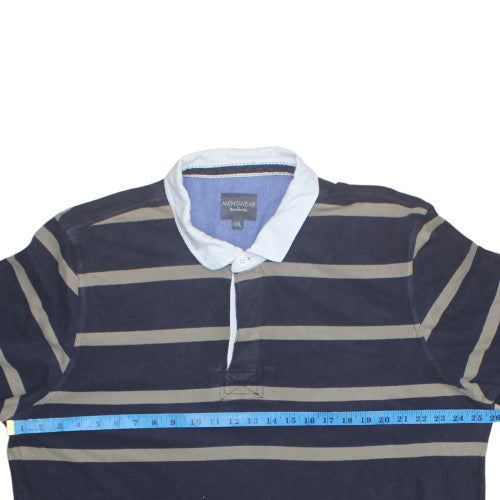 Bonmarché Mens Blue Striped Long Sleeve Cotton Polo Shirt 2XL