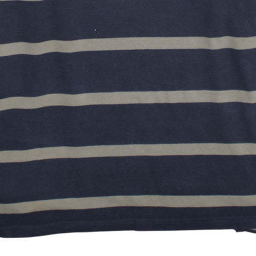 Bonmarché Mens Blue Striped Long Sleeve Cotton Polo Shirt 2XL