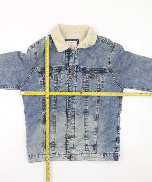 Zara Man Denim Blue Sherpa Lined Jacket Men L Casual Classic