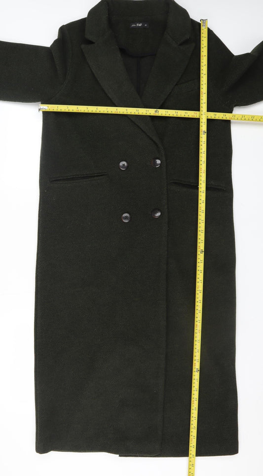 Womens UK Size S F&F Green Overcoat