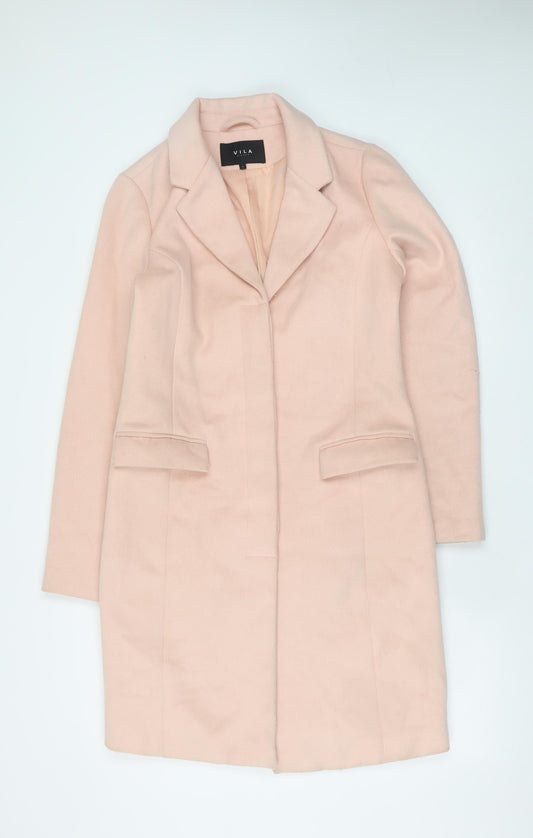 VILA Women Pink Wool Blend Long Overcoat Size S