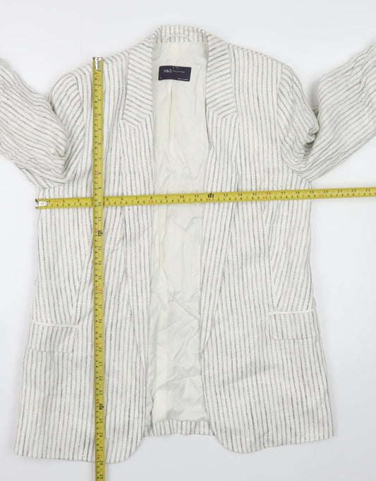 Marks and Spencer Women's White Striped Linen Blend Blazer UK 10