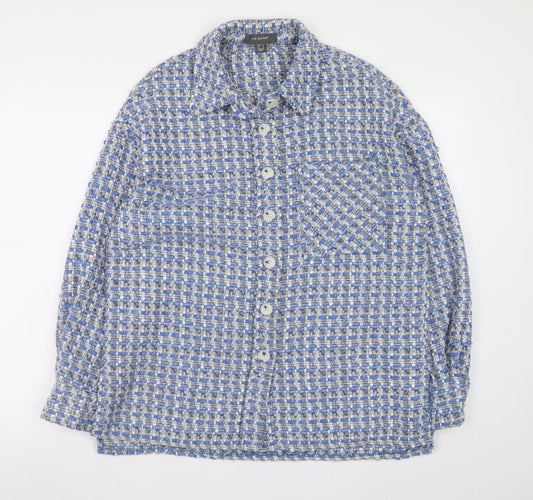 Primark Women's Blue Checked Tweed Button Jacket Size 10