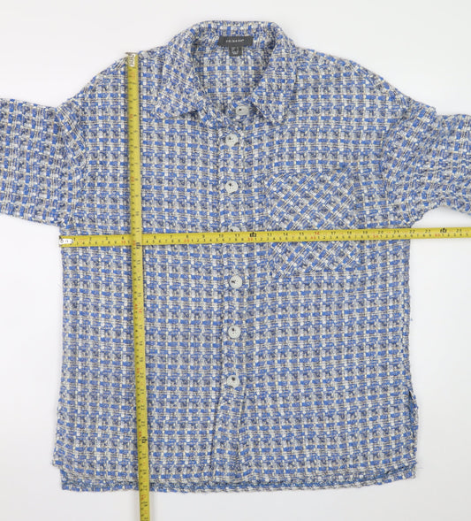 Primark Women's Blue Checked Tweed Button Jacket Size 10
