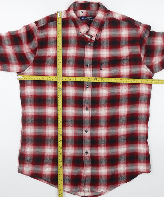 Ben Sherman Men's Red Check Long Sleeve Button-Up Shirt Size M