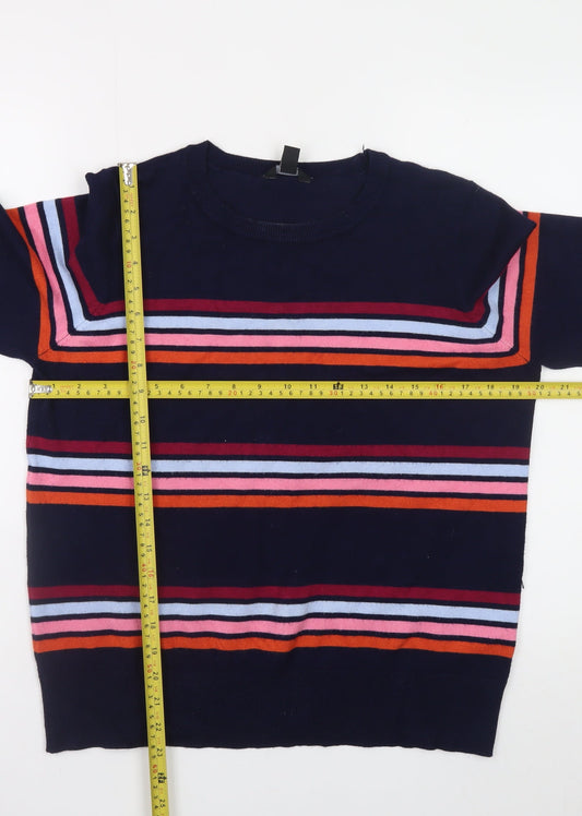 M&Co Women’s Navy Striped Crew Neck Jumper Size 14