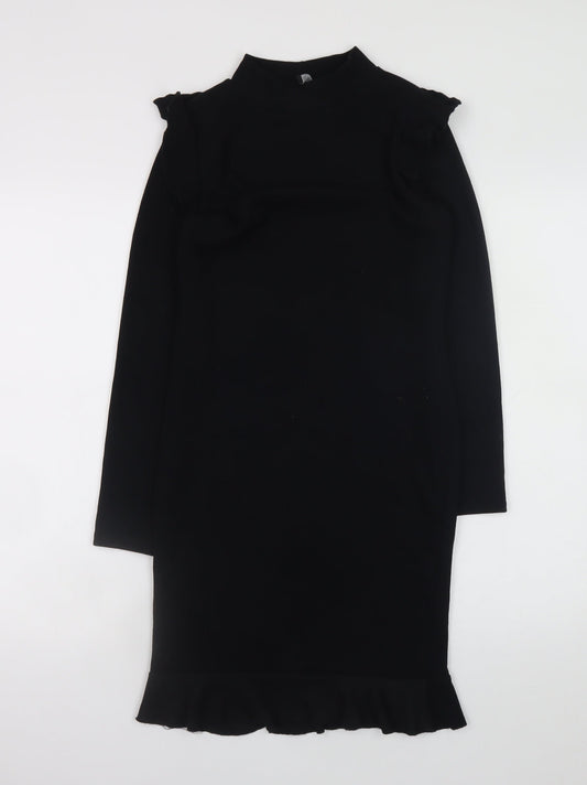 Additional front view of I Saw It First women’s black, size UK 10, bodycon knit long sleeve dress