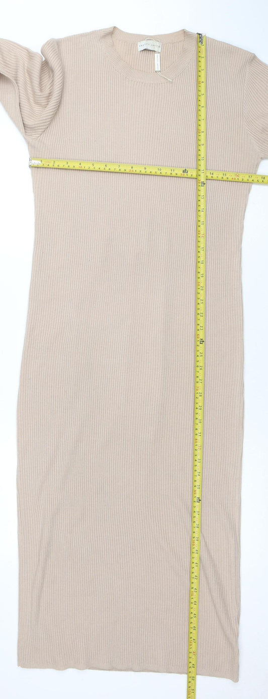 Pretty Lavish Women Beige Knit Bodycon Midi Dress Size S