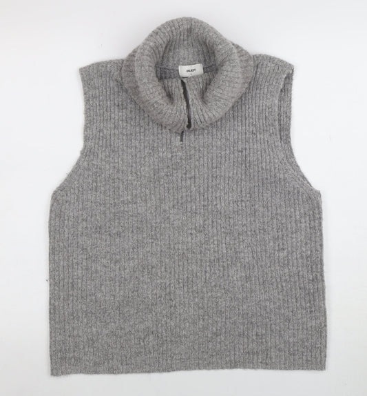 Additional front view of Object Women Grey Roll Neck Sleeveless Rib Knit Vest L