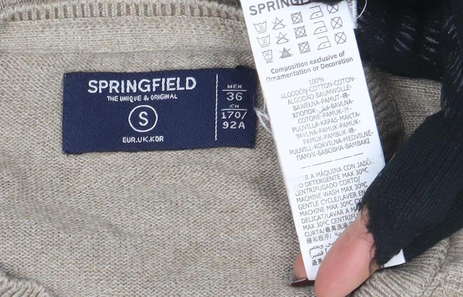 Springfield Men Beige Cotton Blend Crew Neck Pullover Jumper S