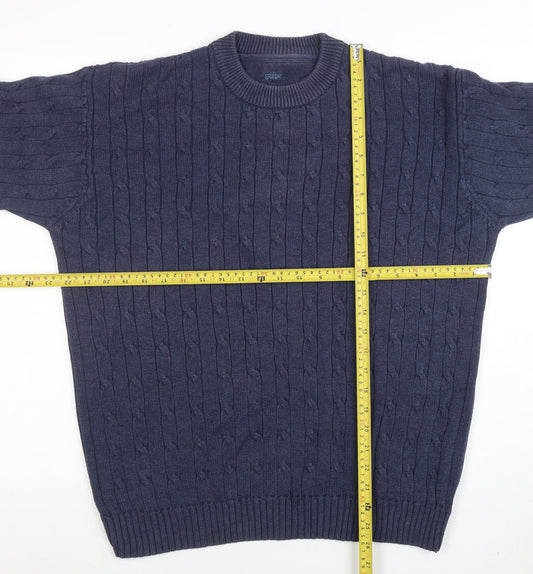 Guise Men's Blue Cable Knit Cotton Crew Neck Jumper Size M