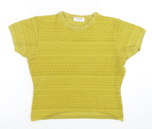 Kaliko Women's Yellow Knit Short Sleeve Crew Neck Top Size 12